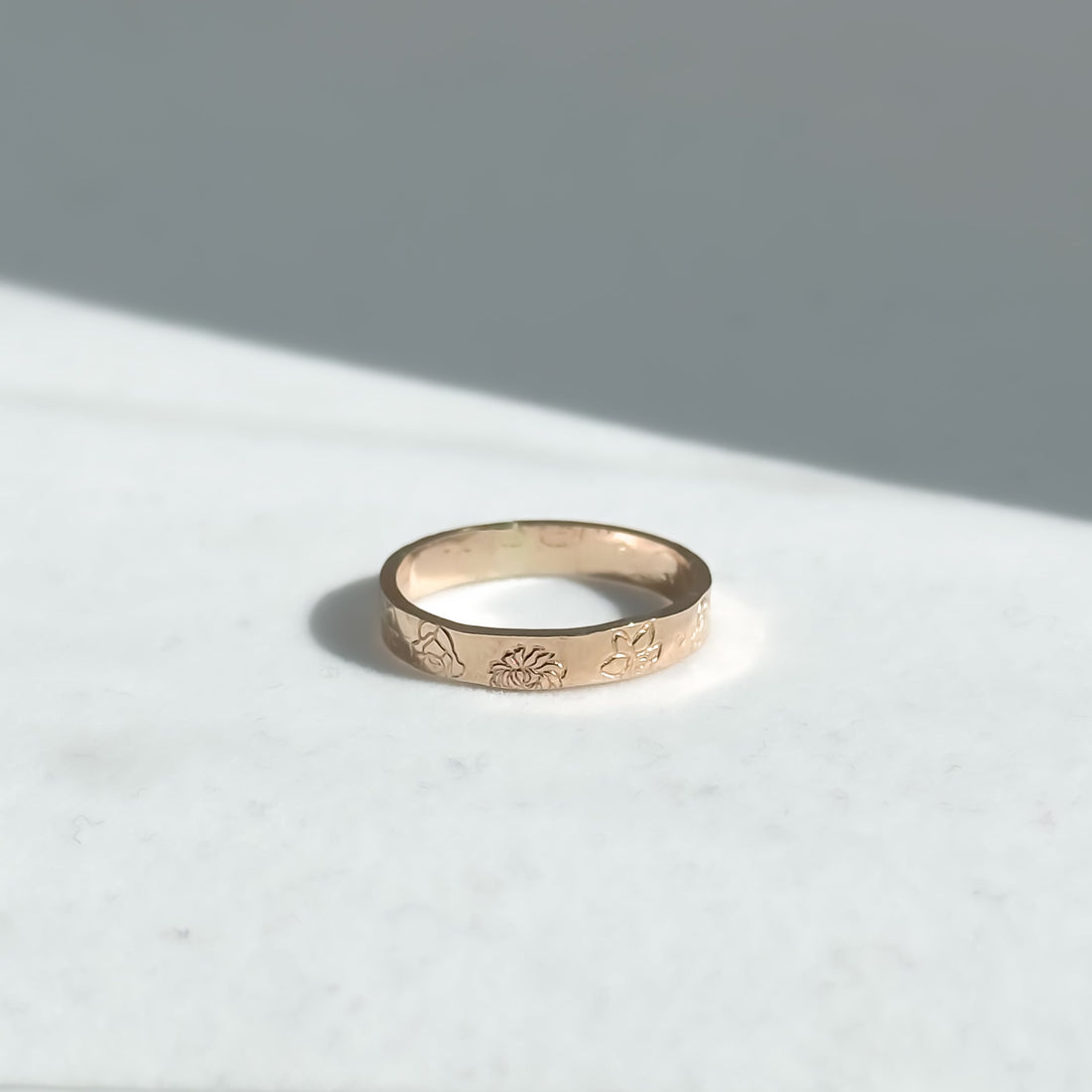 Engraved Birth Flower Ring