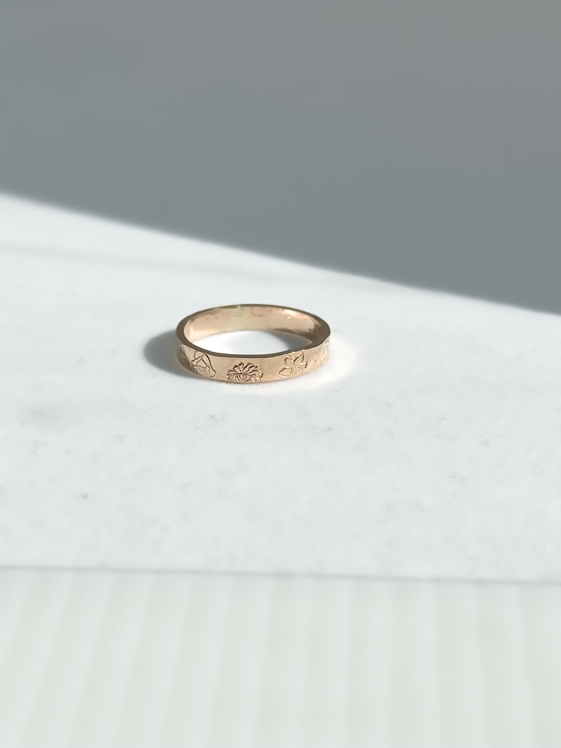 Engraved Birth Flower Ring