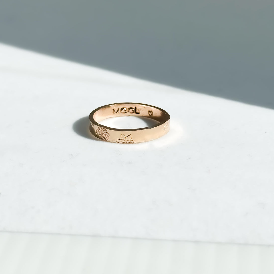 Engraved Birth Flower Ring