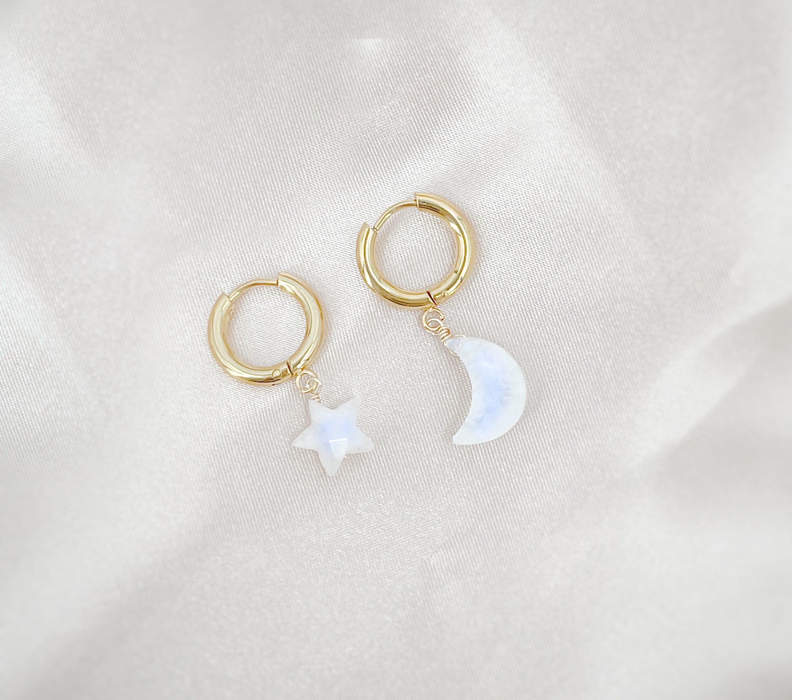 ◇wing bling◇ Moonstone Selene earrings/earrings Selene Moonstone Huggies – True Warrior Jewelry