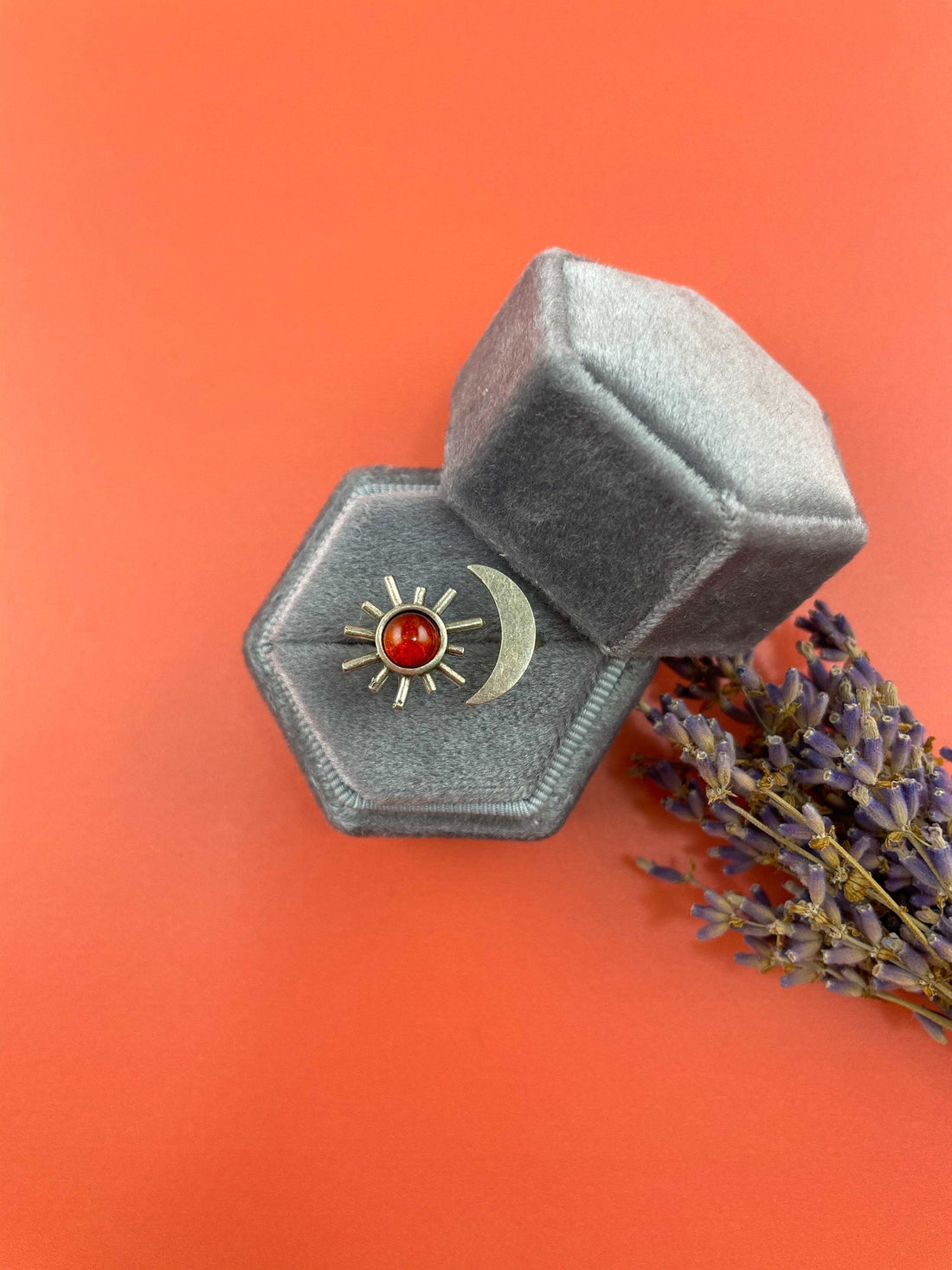 Sunstone Sun and Moon Adjustable Ring • Gift Idea