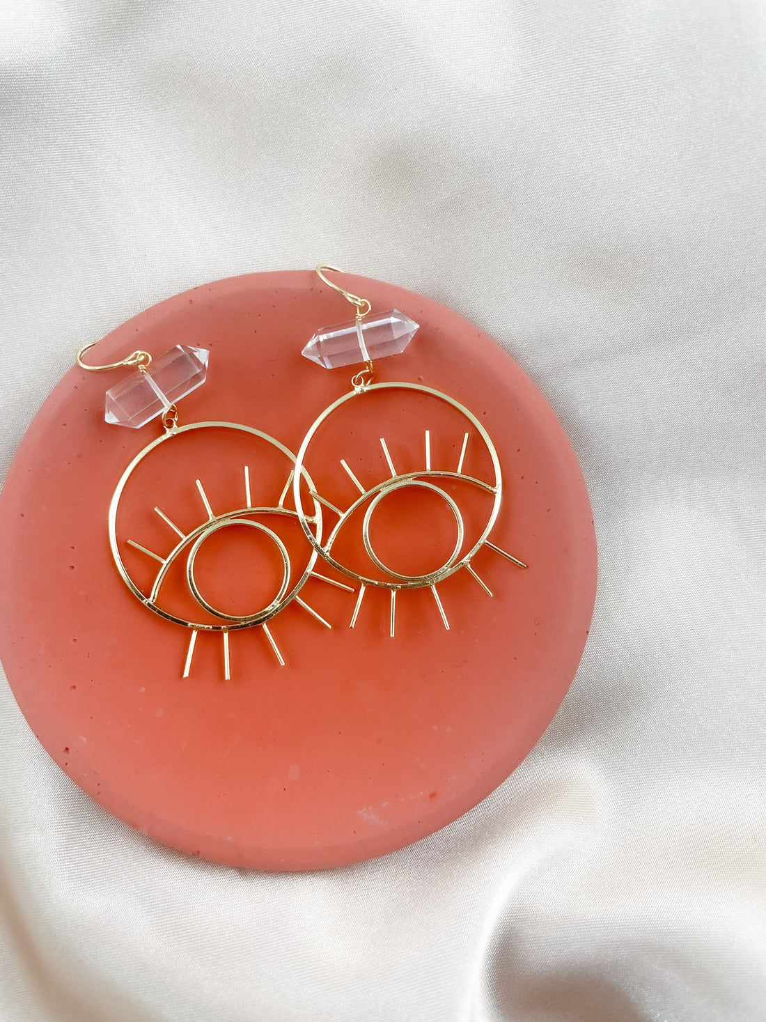 Evil Eye Quartz Point Hoop Earrings