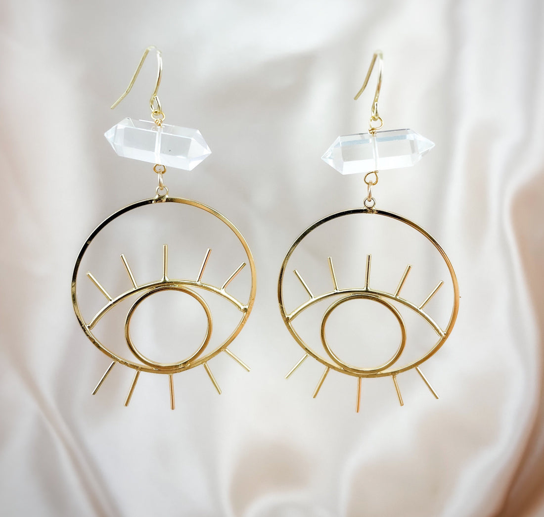Evil Eye Quartz Point Hoop Earrings