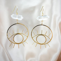 Evil Eye Quartz Point Hoop Earrings