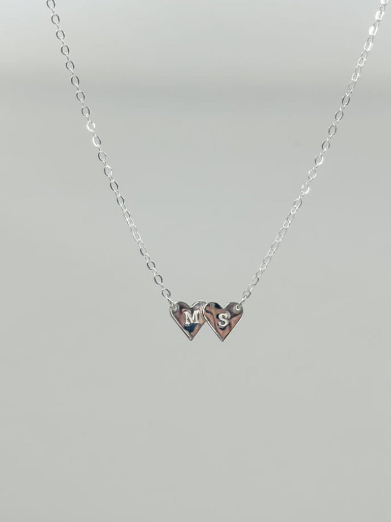 Double Heart Initial Necklace