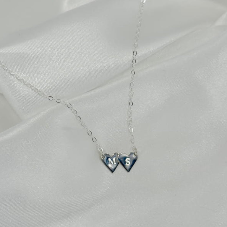 Double Heart Initial Necklace