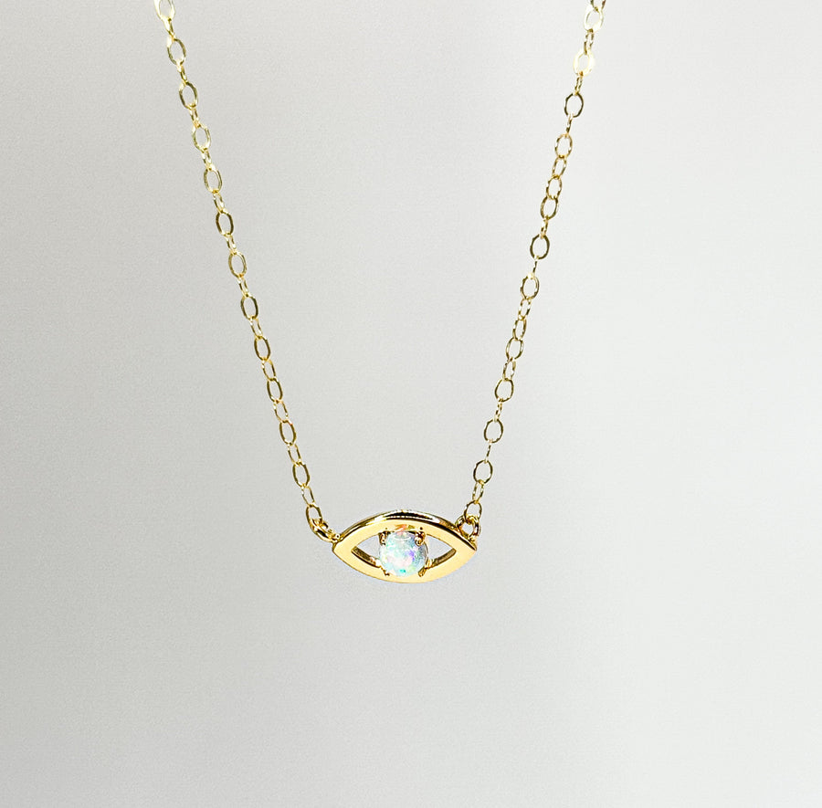 Dainty Evil Eye Opal Protection Necklace