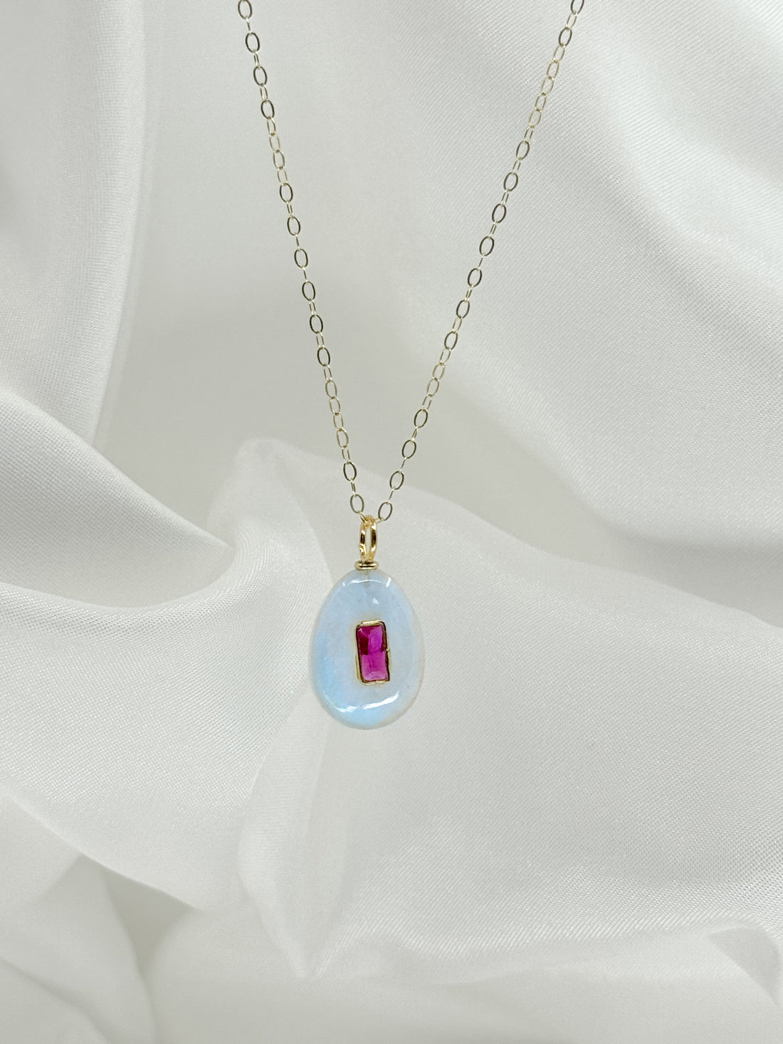 She Glows Moonstone and Ruby Necklace