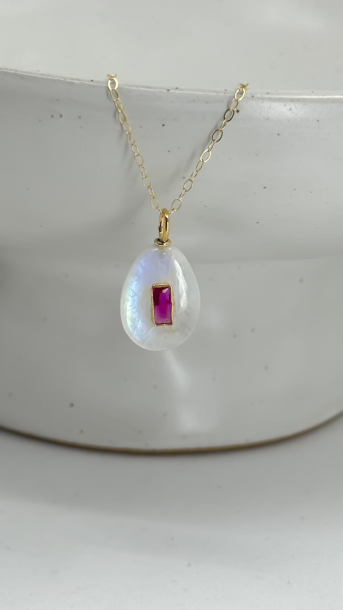 She Glows Moonstone and Ruby Necklace