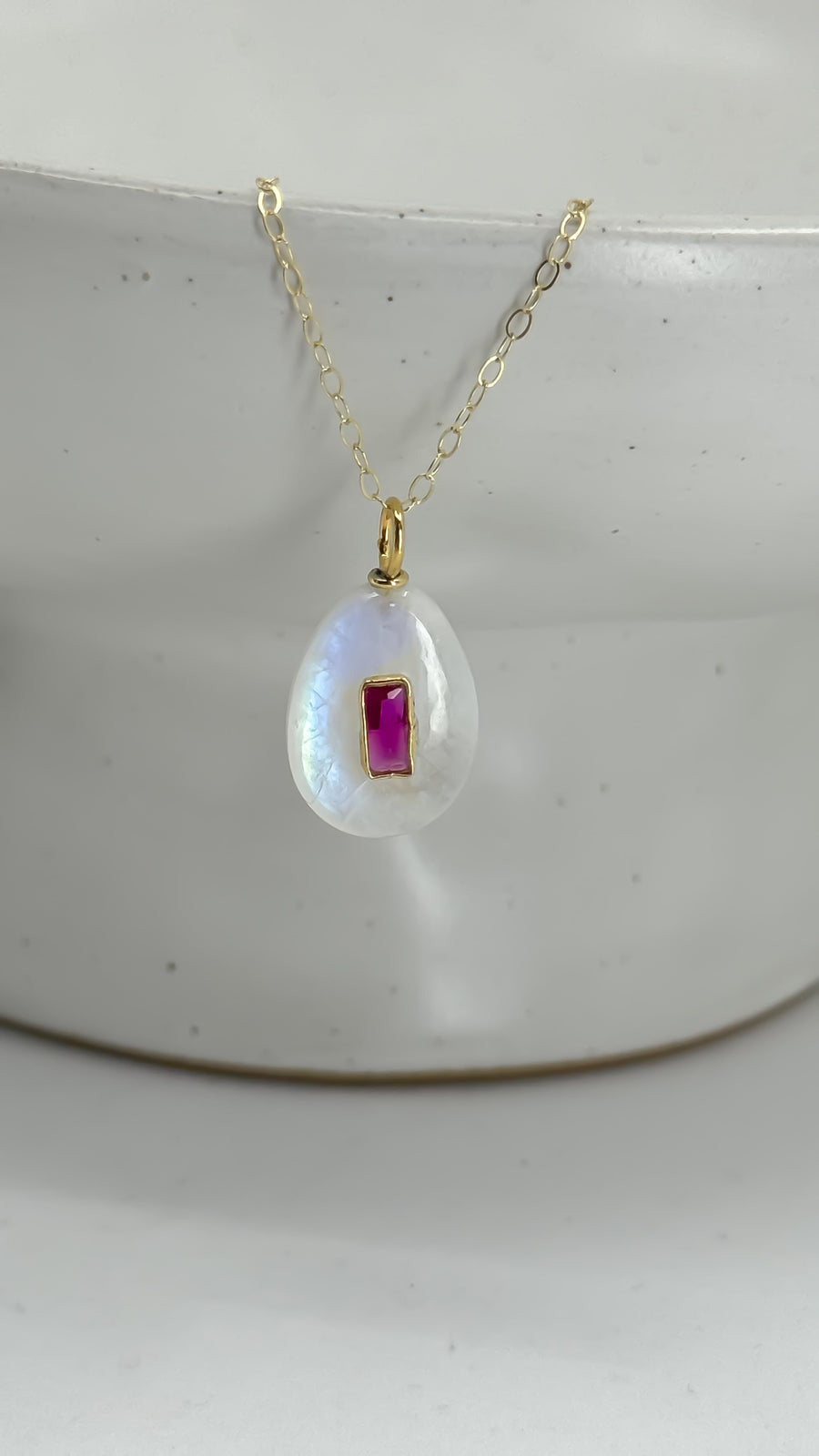She Glows Moonstone and Ruby Necklace