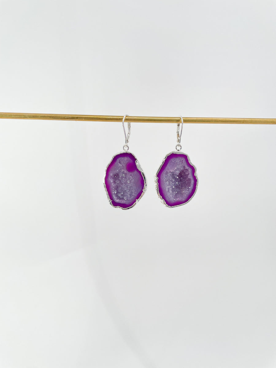 Fuchsia Love Geode Earrings
