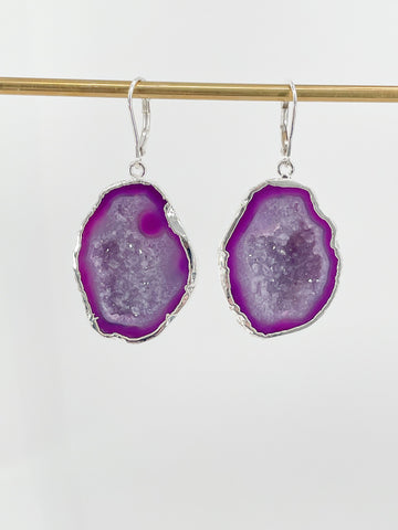 Fuchsia Love Geode Earrings