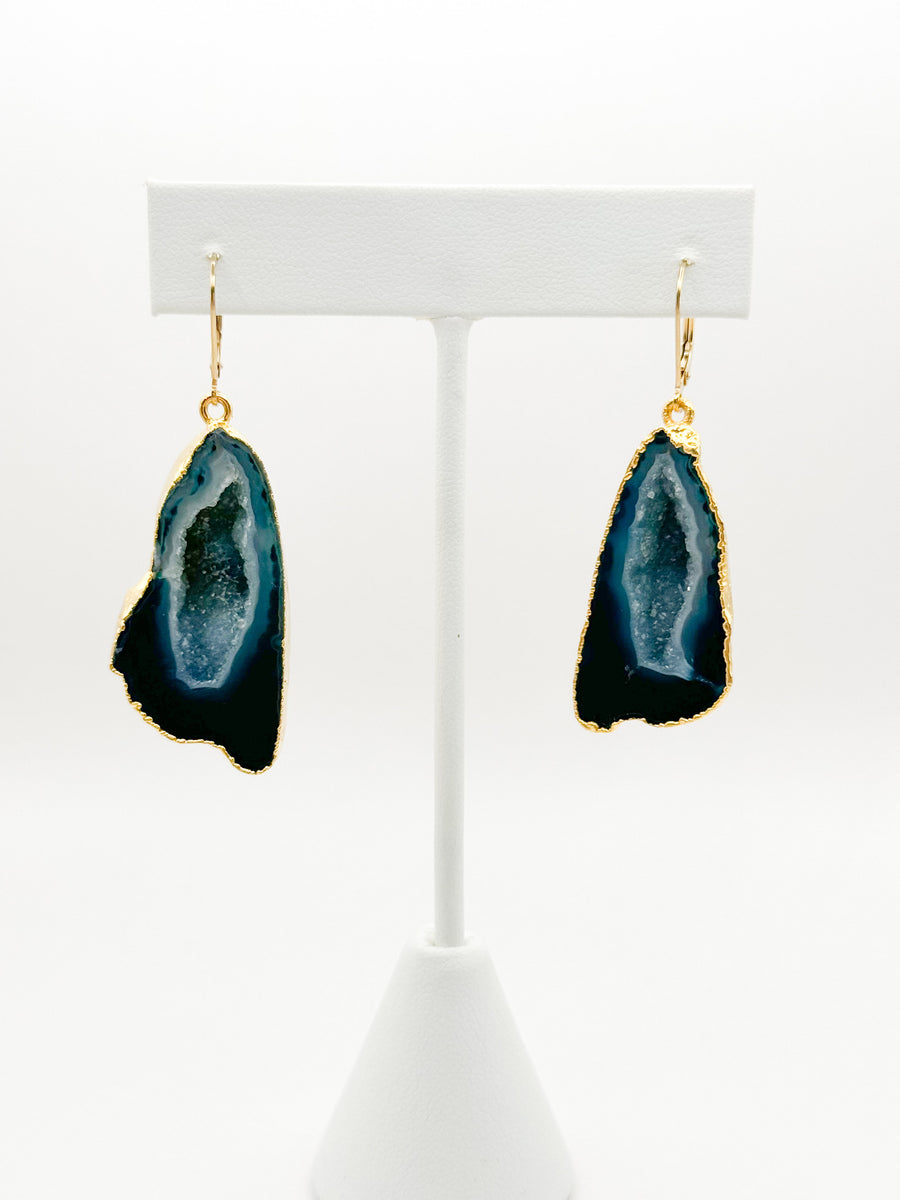 Blue Ombre Sparkle Geode Earrings