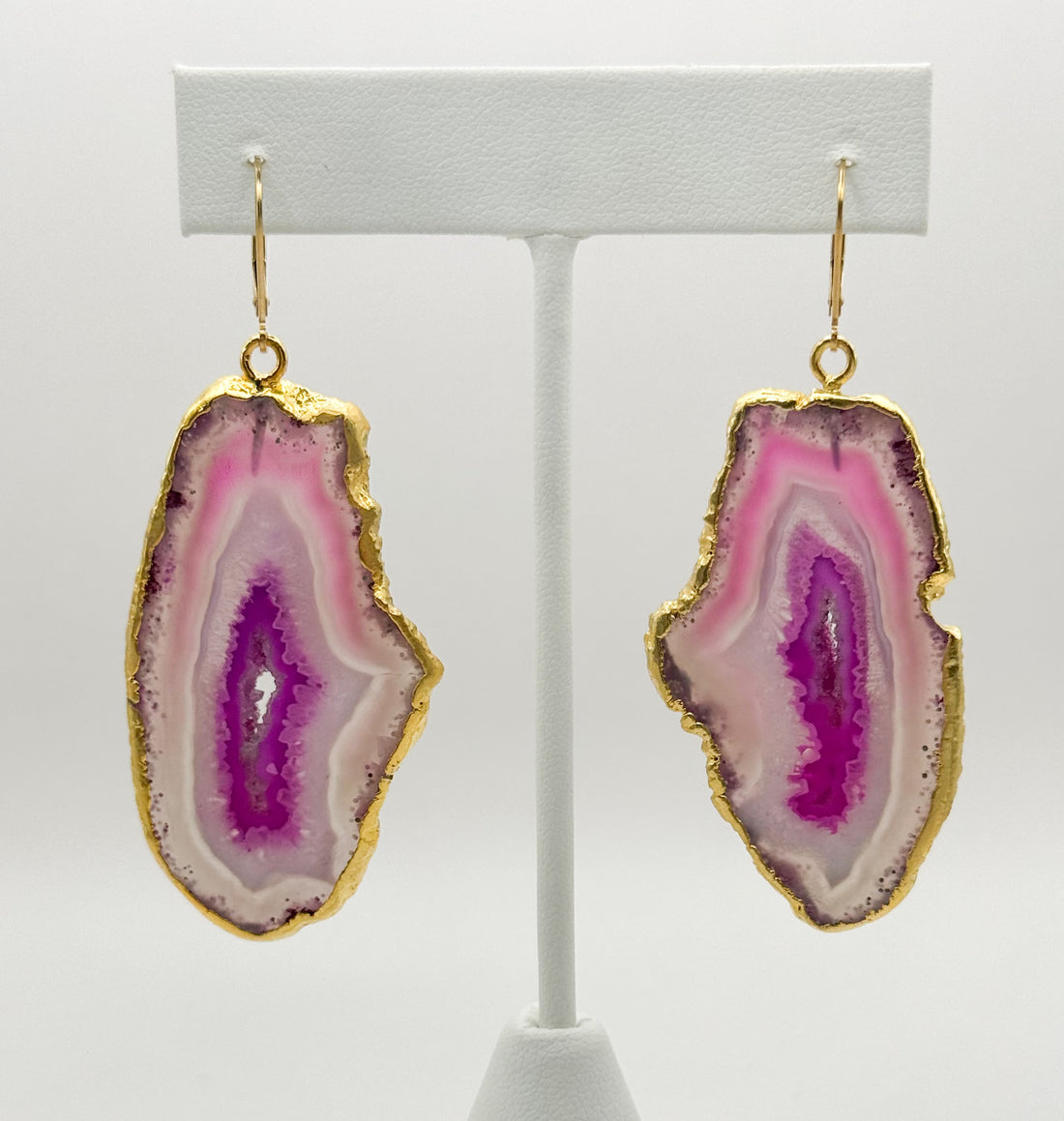 Cotton Candy Strata Geode Earrings