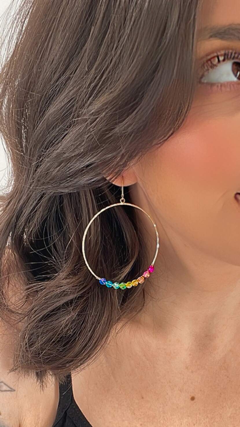 Vibrant Visions Ombre Rainbow Hammered Hoops