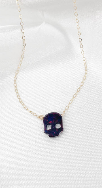 Eternal Midnight Skull Opal Necklace