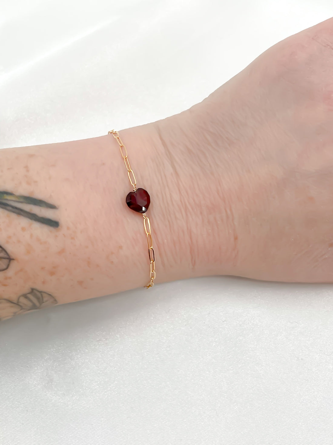 Dainty Garnet Heart Bracelet