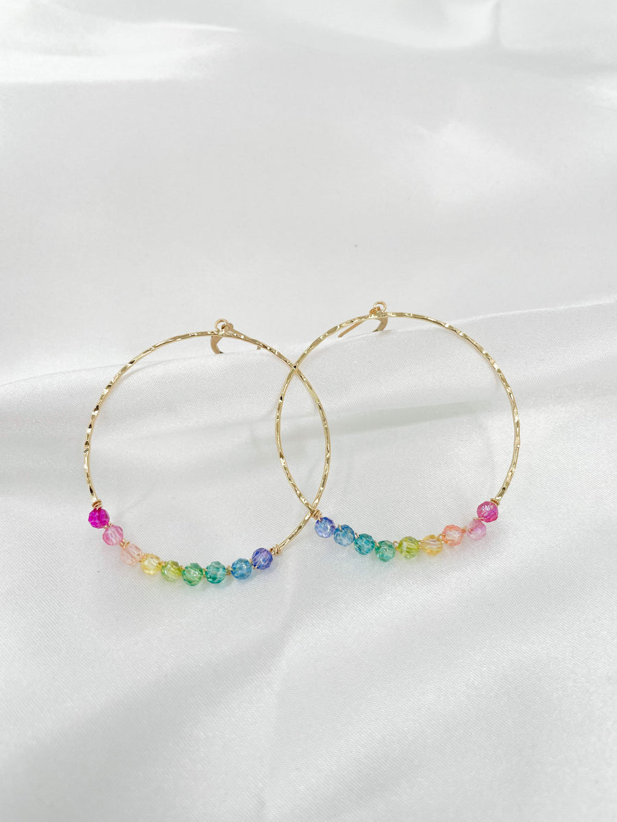 Vibrant Visions Ombre Rainbow Hammered Hoops