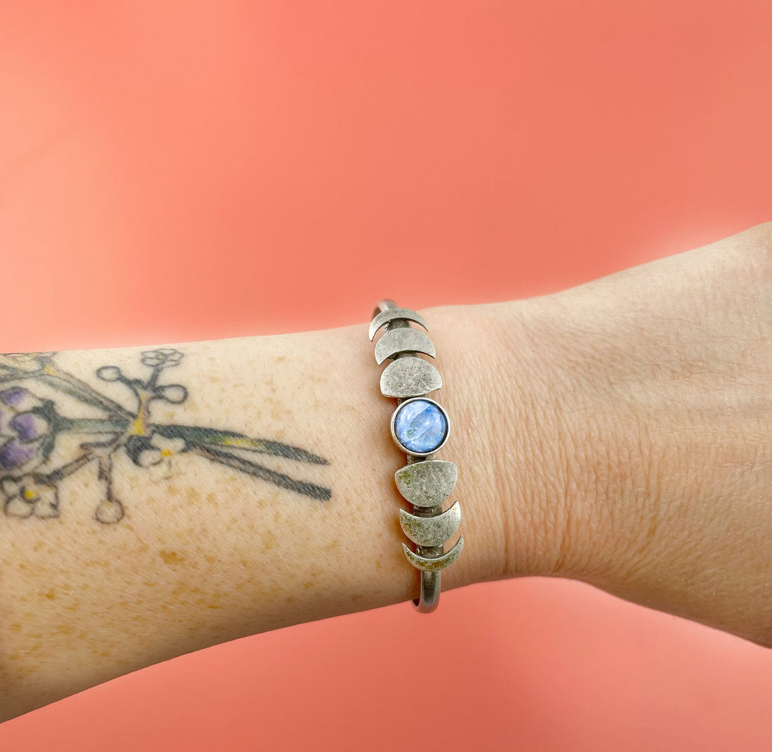 Moon Phases & Moonstone Cuff Bracelet