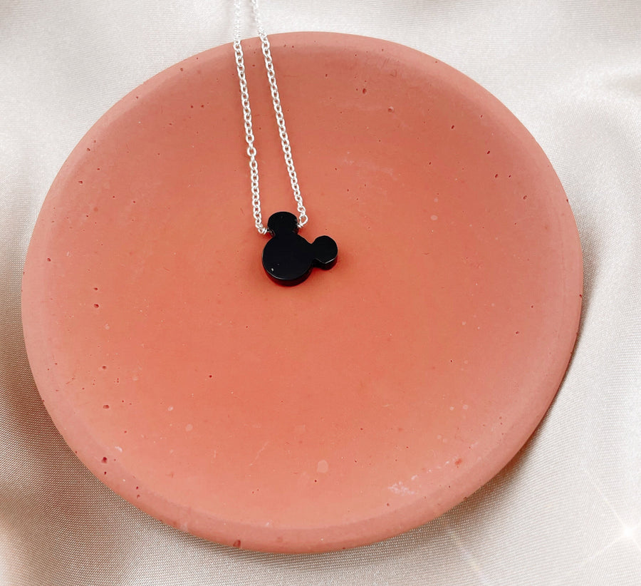 Mickey Mouse Shaped Black Onyx Crystal Healing Necklace