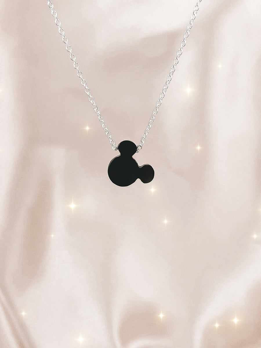 Mickey Mouse Shaped Black Onyx Crystal Healing Necklace