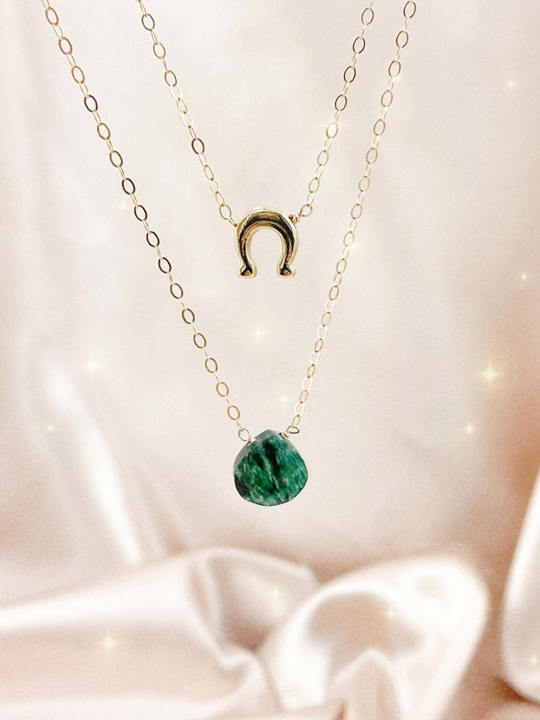 Lady Luck Double Layer Jade and Horseshoe Necklace