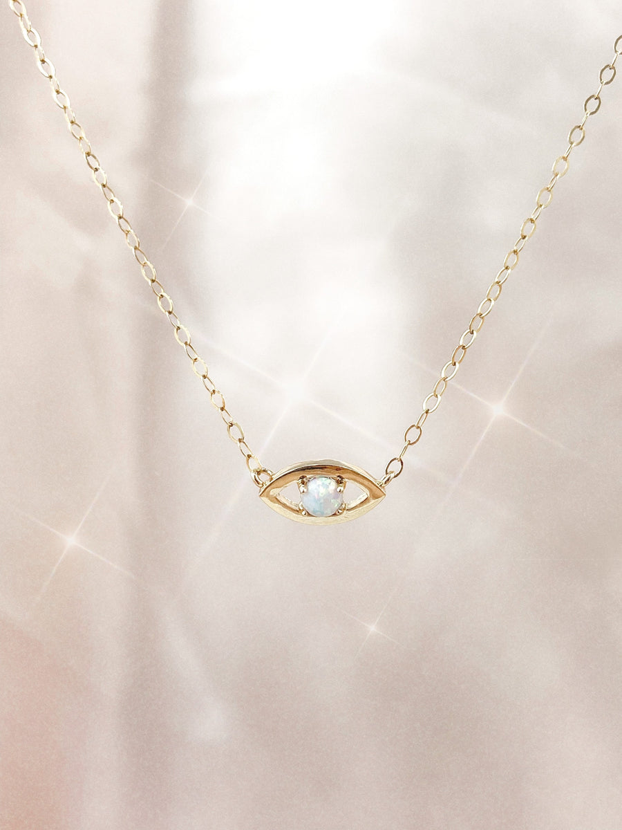 Dainty Evil Eye Opal Protection Necklace