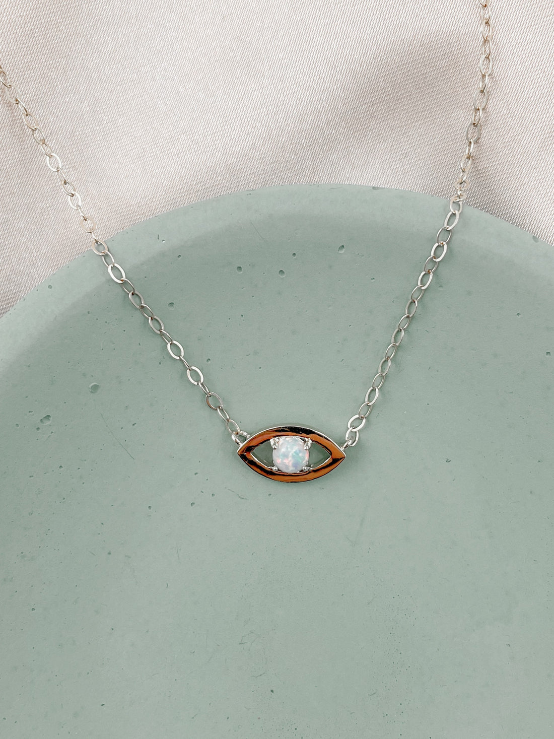 Dainty Evil Eye Opal Protection Necklace