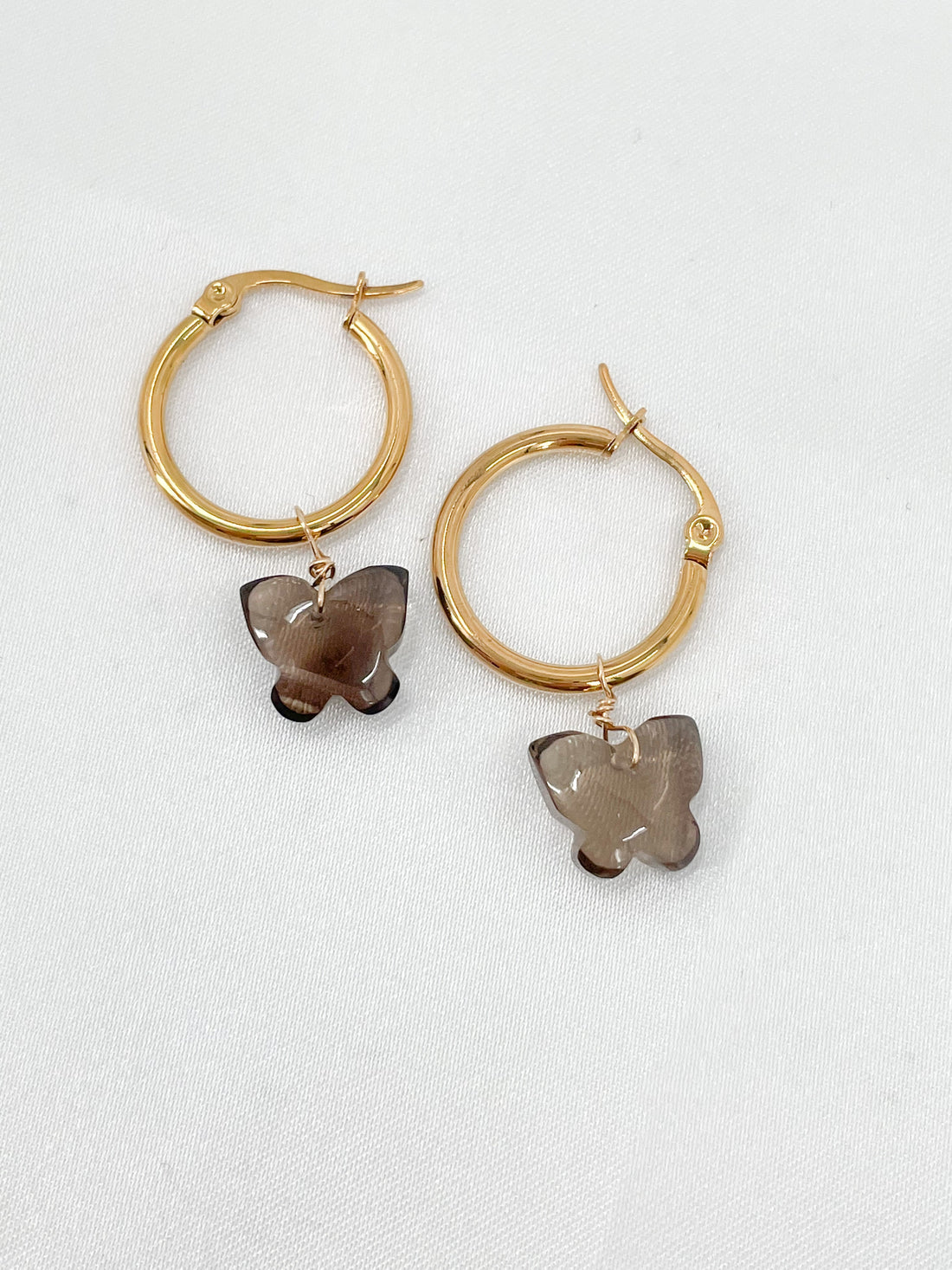 Smoky Quartz Butterfly Hoops